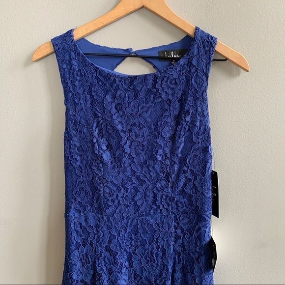 NWT Lulu’s Lace Overlay Royal Blue Dress Gown Size Small - Picture 2 of 10